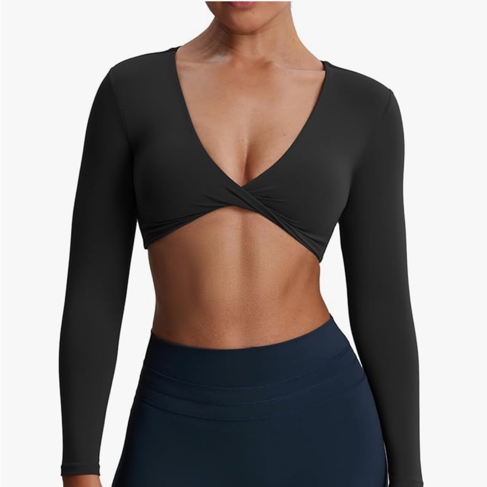 Aoxjox Long Sleeve V Neck Cropped Athletic Workout Top